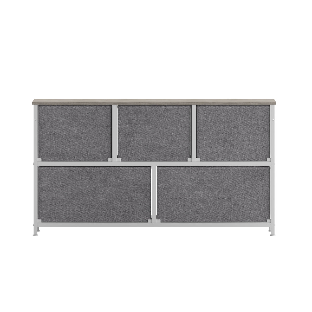 5 Drawer Storage Dresser with White Cast Iron Frame and Light Natural Wood Top D9239