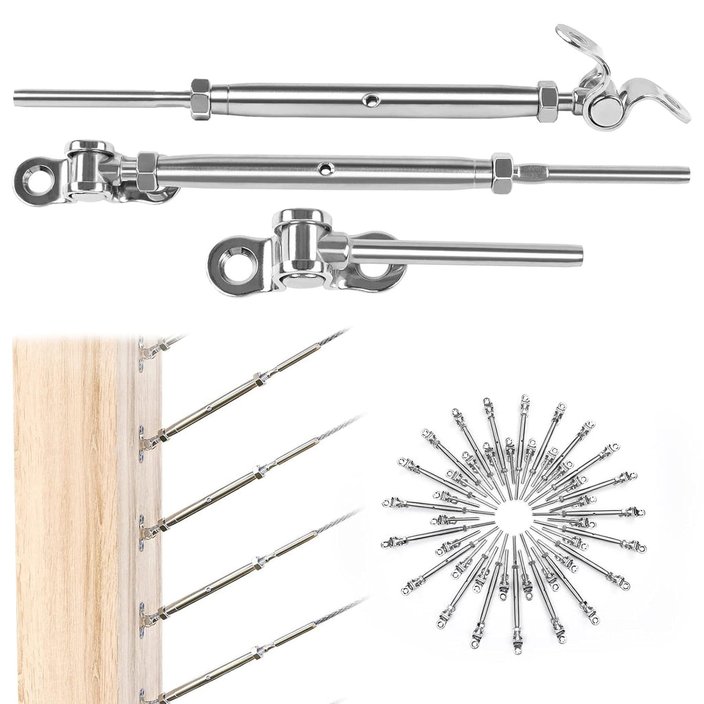 20 Set Cable Railing Kit 1/8 Swage Toggle Turnbuckle Hardware T316 Stainless Steel Angle 180° Adjustable N6351