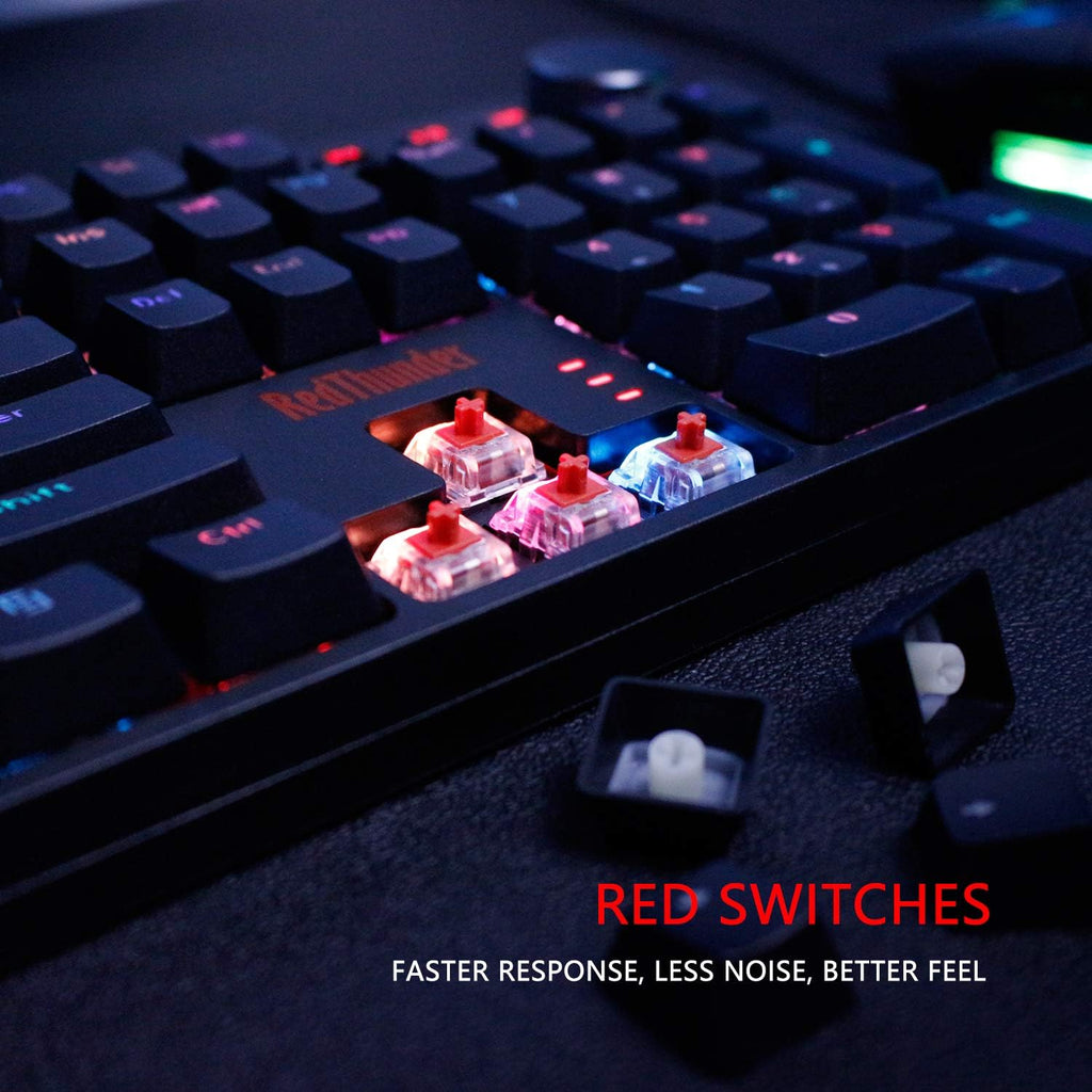 RedThunder K55 Mechanical Gaming Keyboard, Quiet Red Switch, Chroma RGB Lighting, Soft Leather Wrist-Rest, Standard Full Size Wired Keyboard with Dedicated Media Keys & Dial for PC V854144