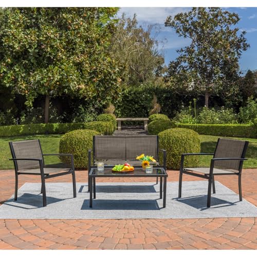 4 Pieces Patio Furniture Set with Glass Coffee Table D748812