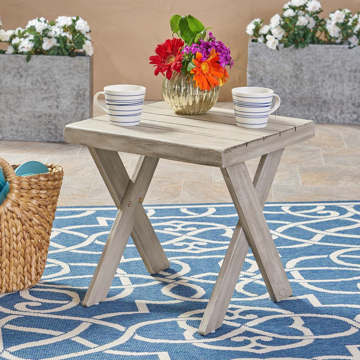 Sandblast Light Grey Acacia Wood Side Table A7709