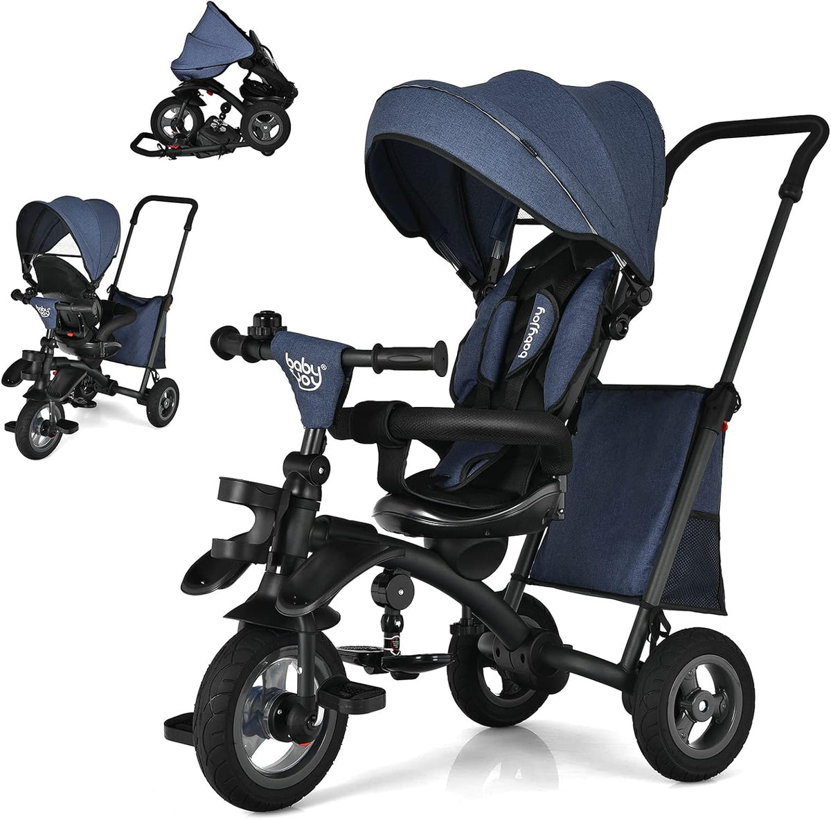 7 in 1 Folding Toddler Tricycle with Rotatable Seat (Blue) M2174