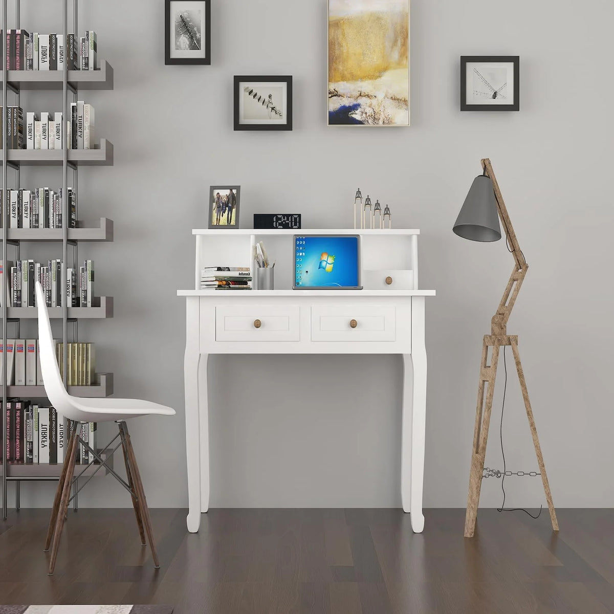 White 32 Inch Writing Desk with Storage Drawers S338508