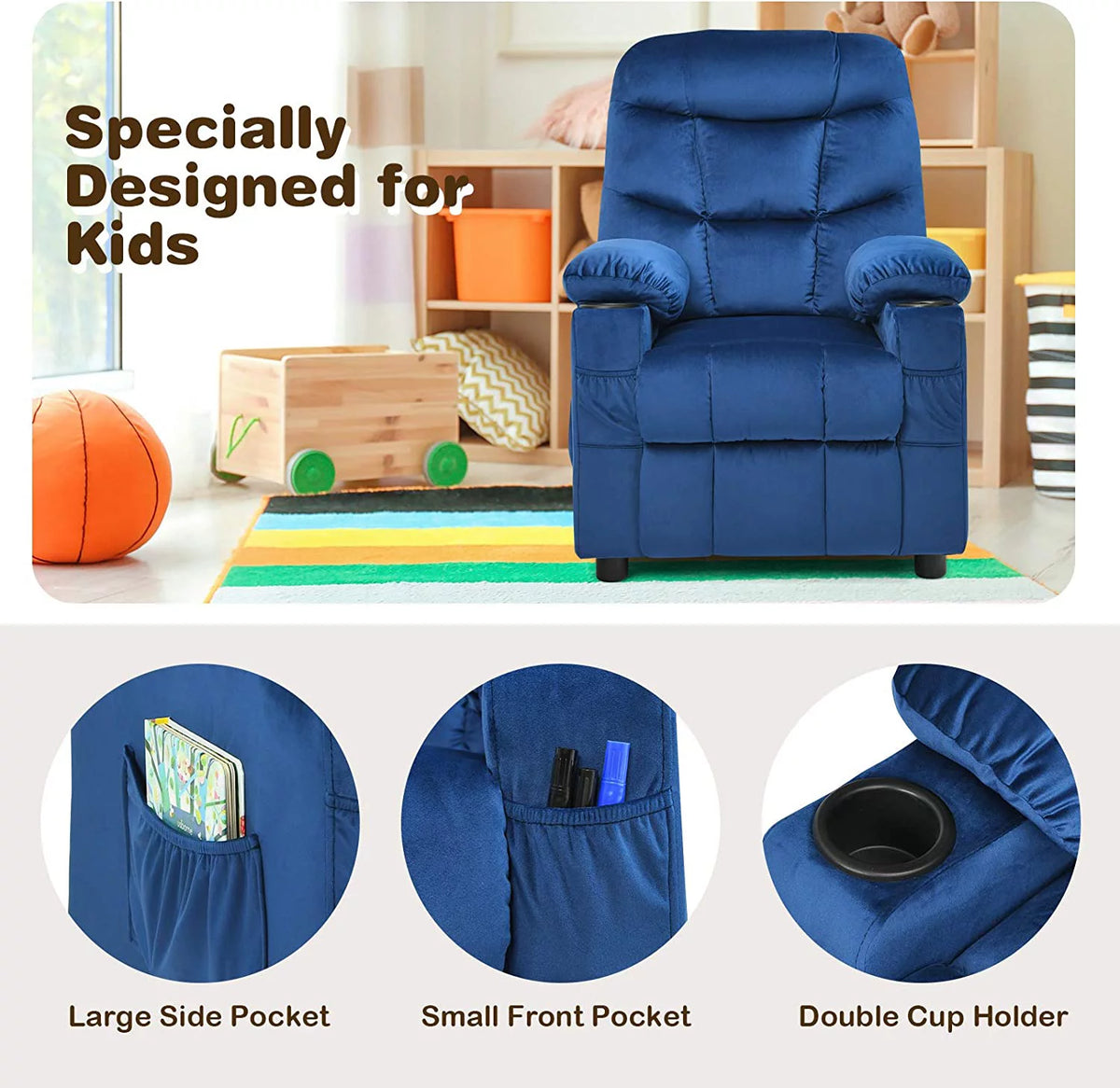 Kids Recliner Chair with Cup Holder A336