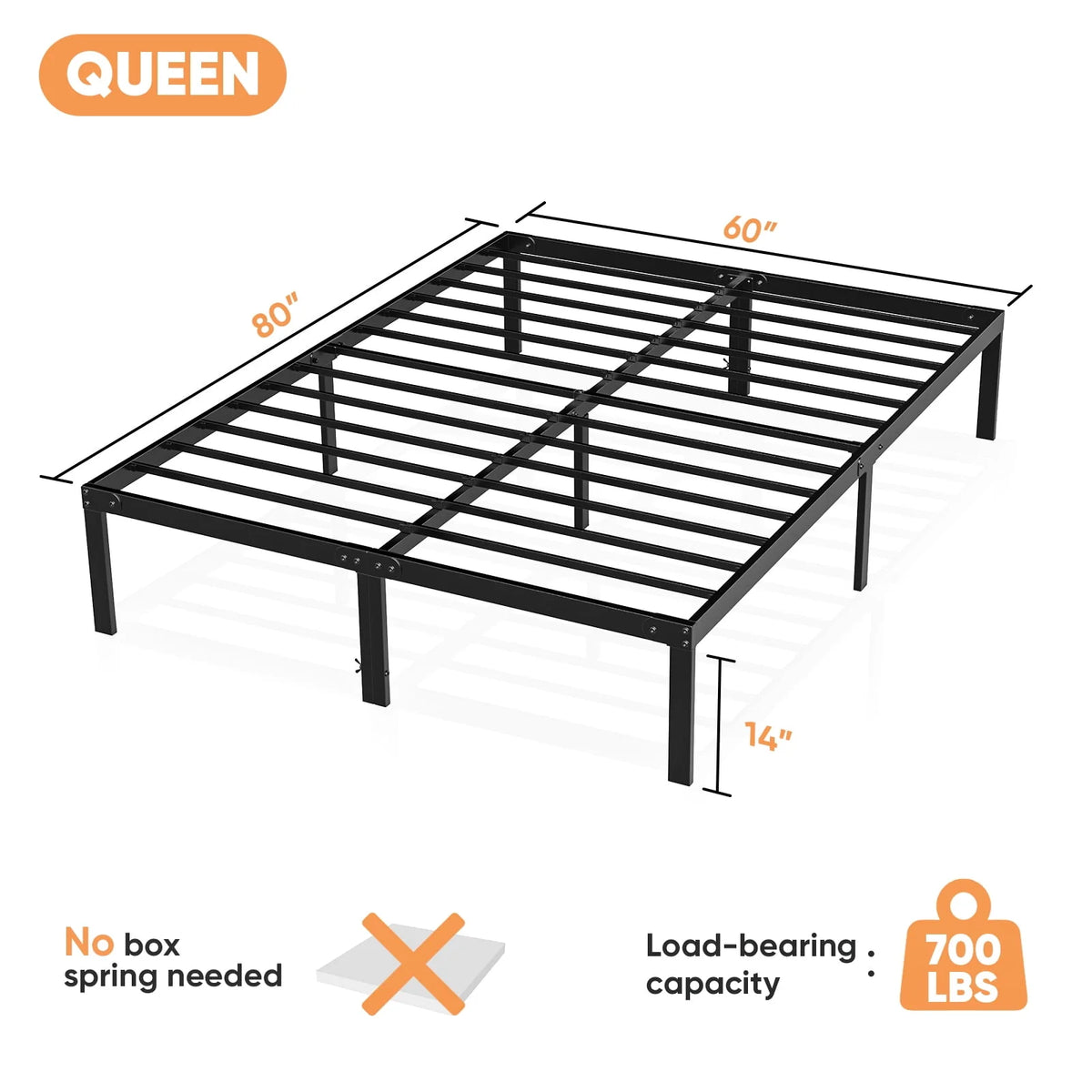 Queen Size Black Metal Platform Bed Frame F165872