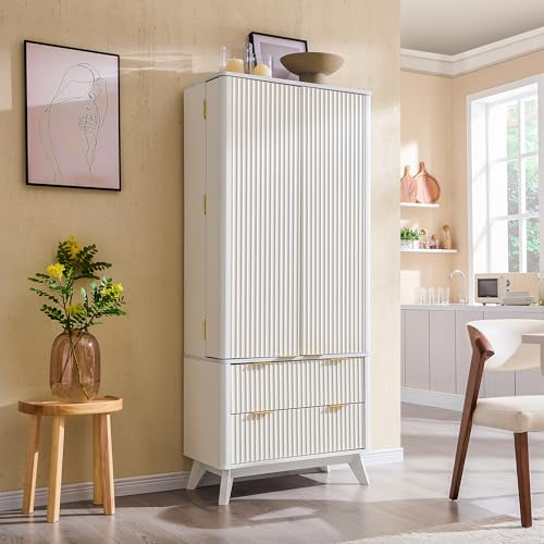 72" Dark Grey Wood Pantry Cabinet with 10 Door Shelves & 2 Drawers T9218