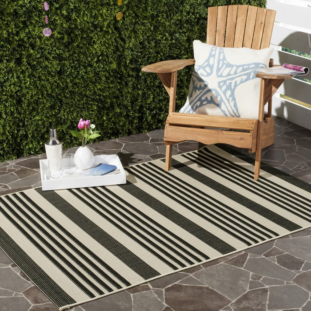 Black/Bone Striped Square Indoor/Outdoor Area Rug C77500