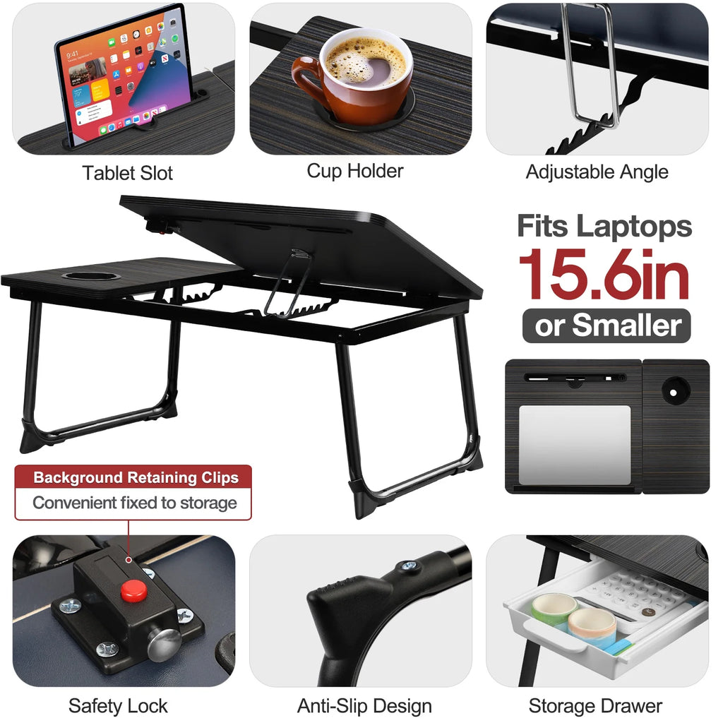Foldable Adjustable Lap Desk with Cup Holder, Black O570