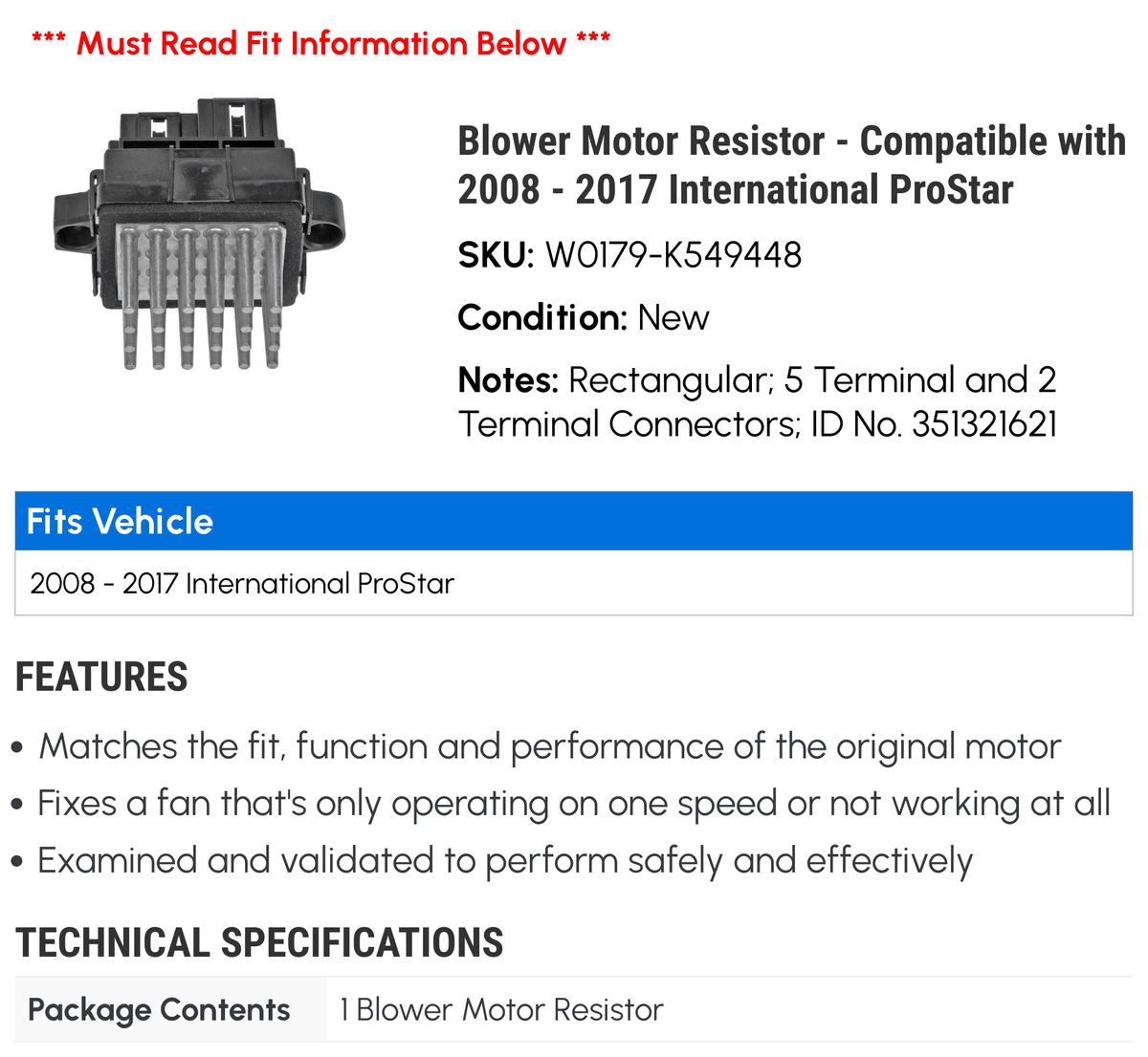 Blower Motor Resistor P4431