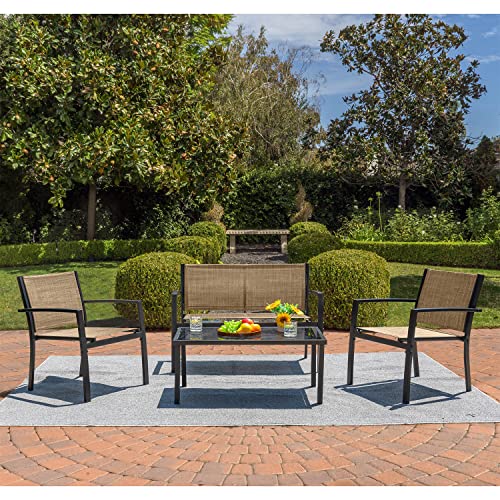 4 Pieces Patio Furniture Set with Glass Coffee Table D748812