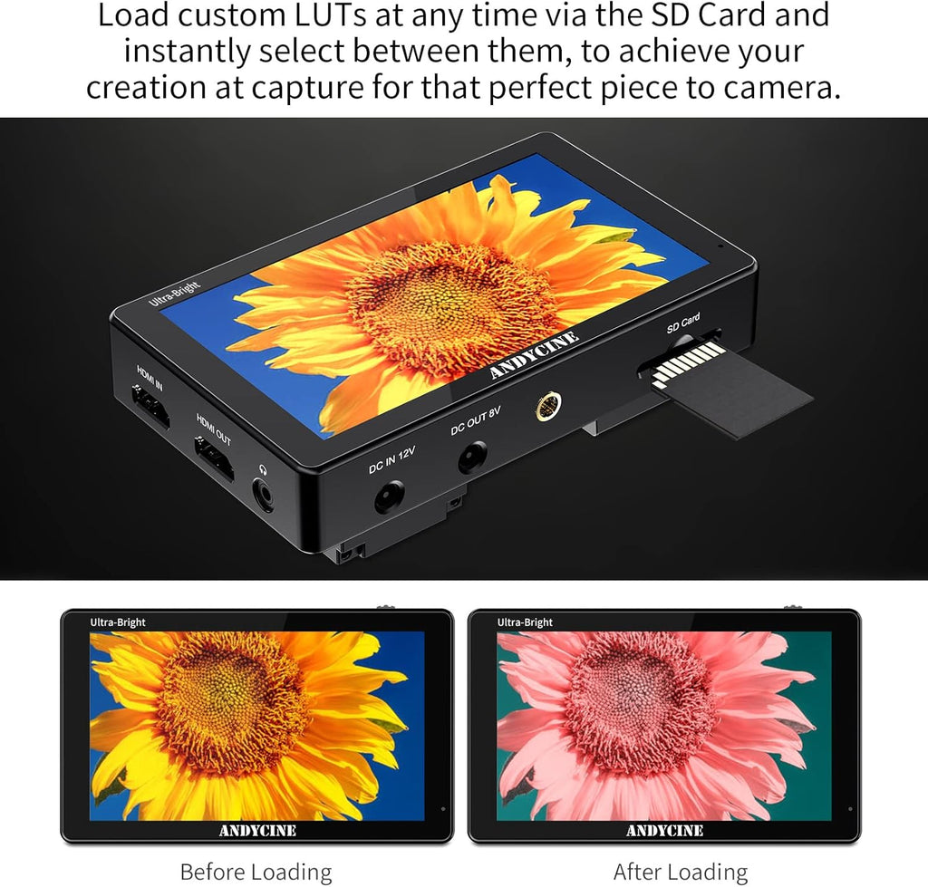 5.5 Inch 3000nit Touch Screen On-Camera Field Monitor with F970 External Power 4K HDMI Input Output Y38897