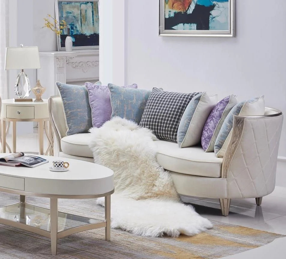 Linen Blend Sofa Solid Wood Hand Carved Frame E6822