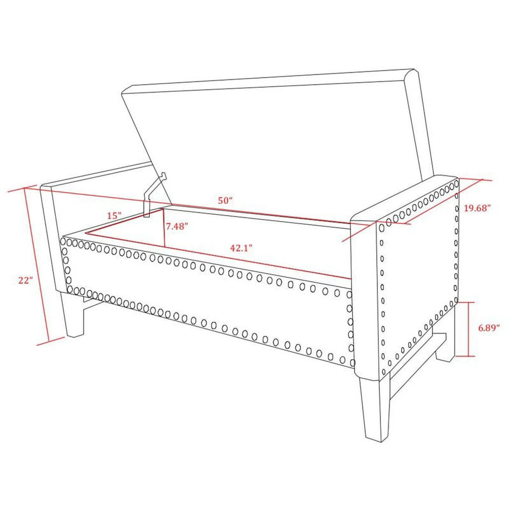 Espresso Faux Leather Storage Bench with Nailhead Trim Y512