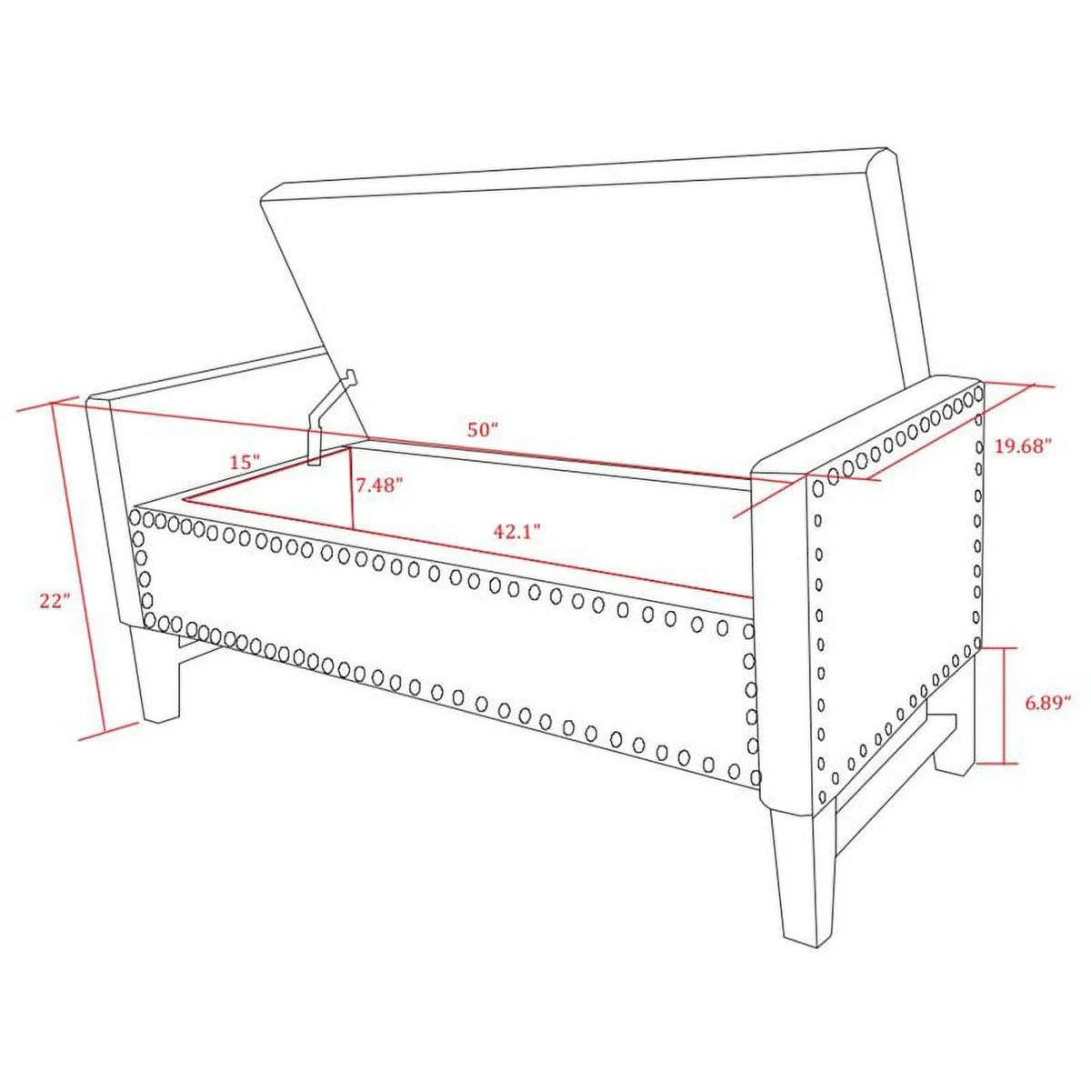 Espresso Faux Leather Storage Bench with Nailhead Trim Y512