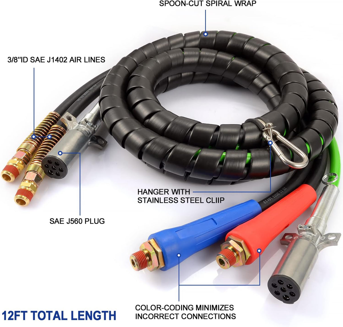 12ft 3 in 1 ABS Semi Air Hose Assemblies for Semi Truck F56797