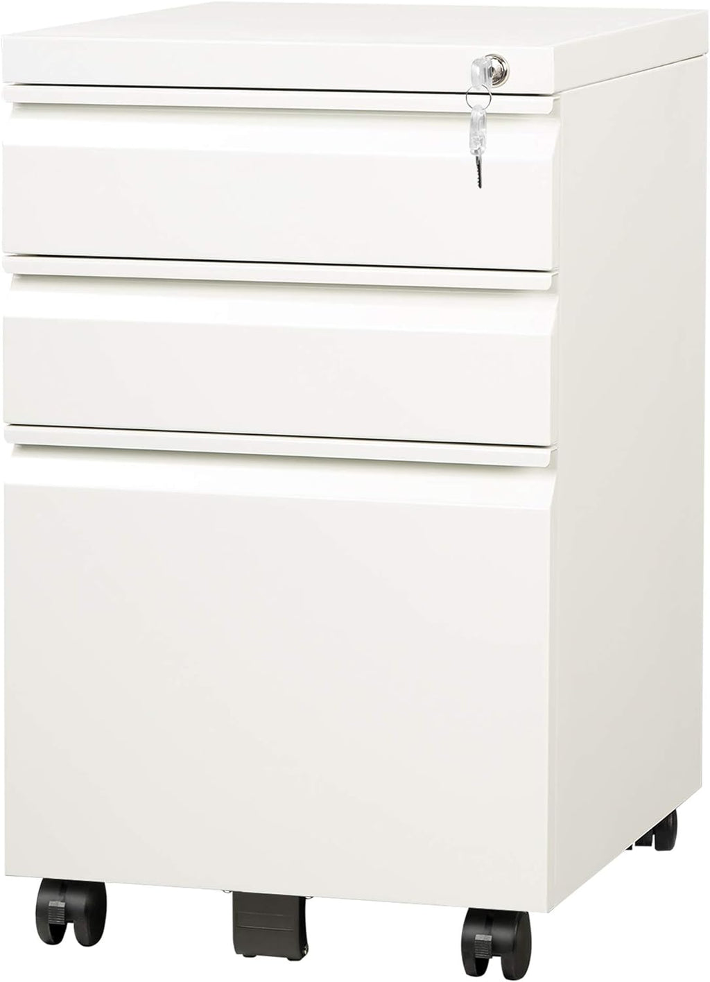 White 3 Drawer Mobile File Cabinet with Lock K3085