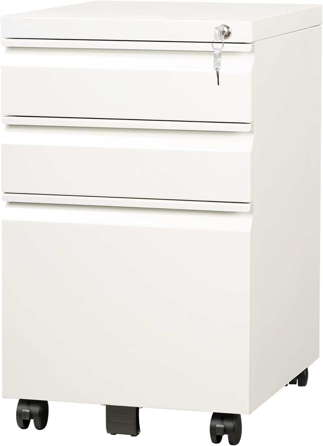 White 3 Drawer Mobile File Cabinet with Lock K3085