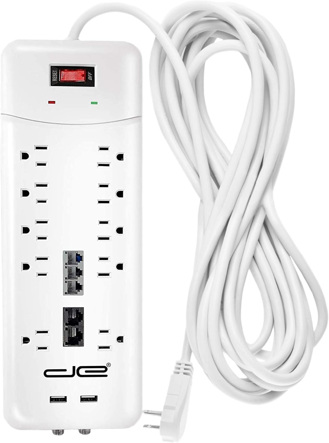 Black 10-Outlet Surge Protector Power Strip, 25 Foot Extension Cord, Pack of 2 Q1149