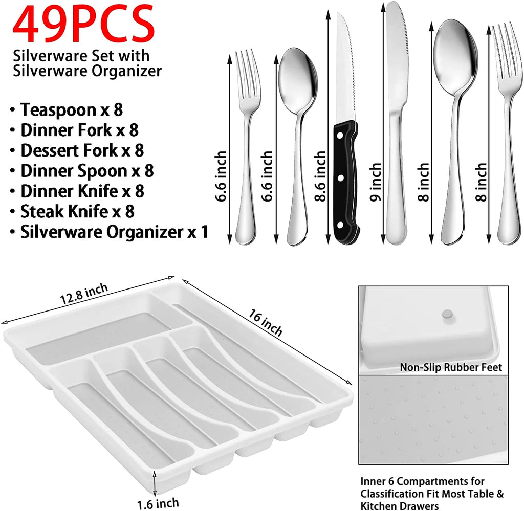 49-Piece Stainless Steel Silverware Set with Organizer O5008
