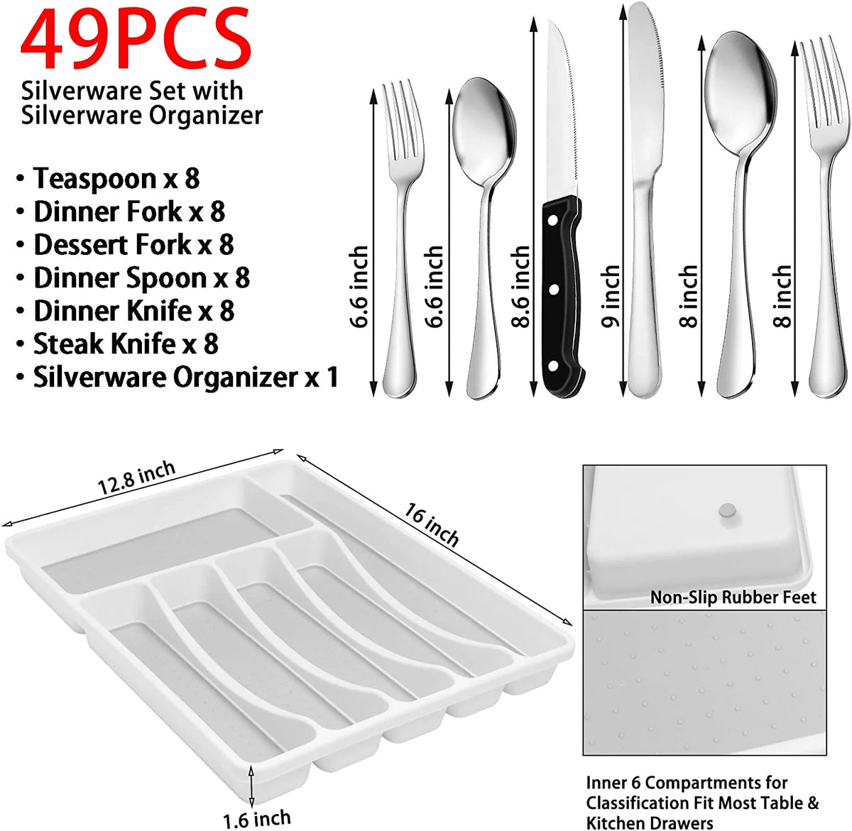 49-Piece Stainless Steel Silverware Set with Organizer O5008