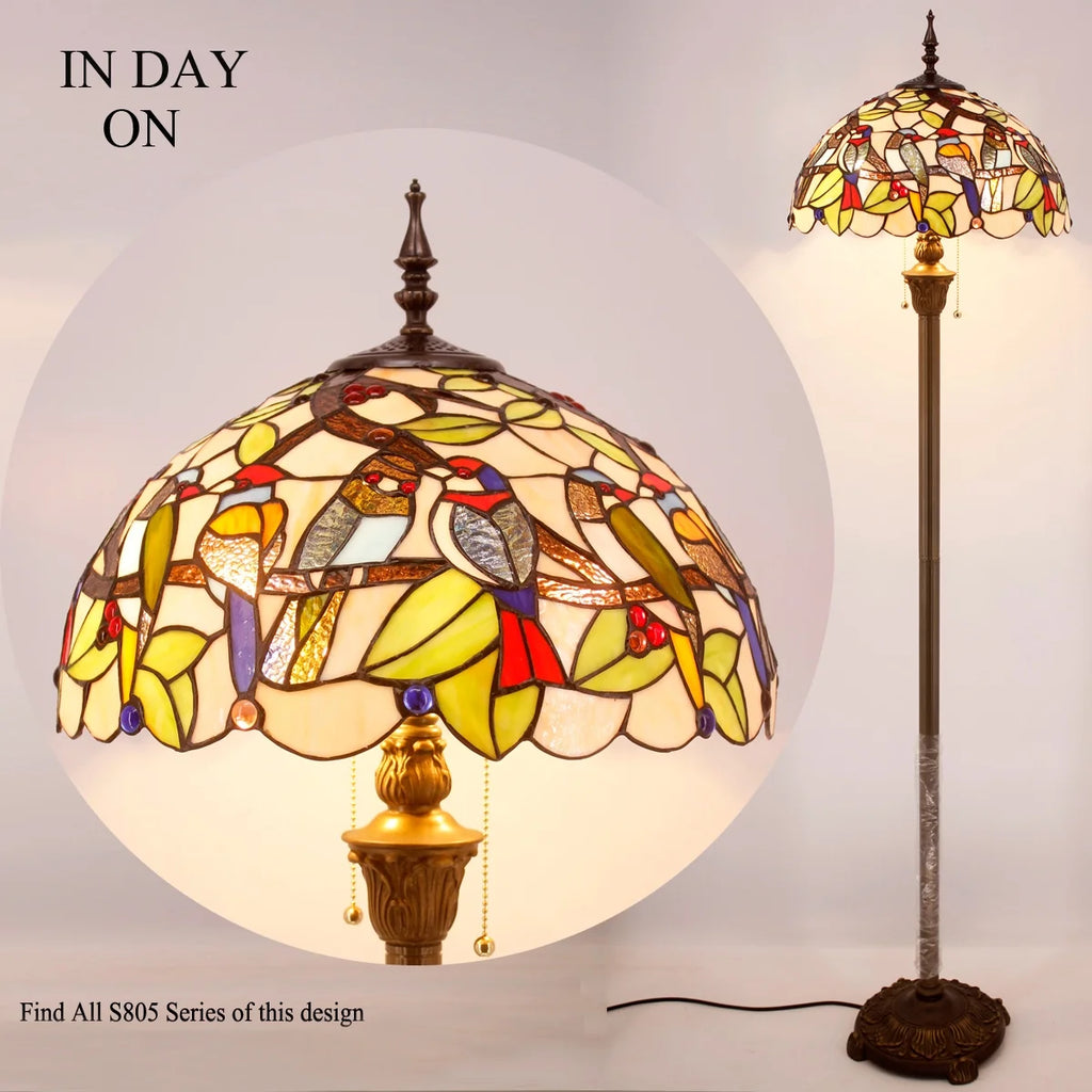 Bronze Floor Lamp with Stained Glass Shade C82566