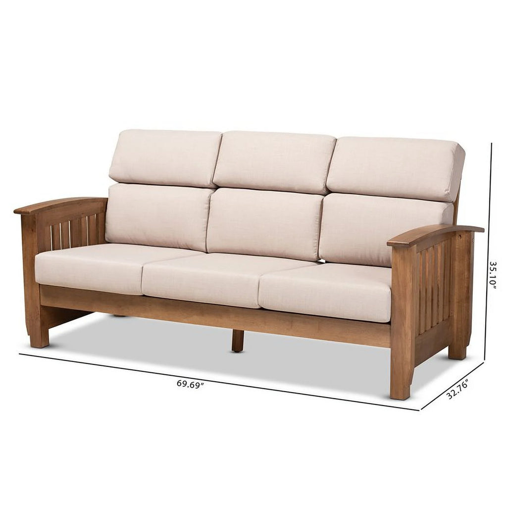 Modern Wood Fabric 3-Seater Sofa in Taupe Walnut Brown W249228