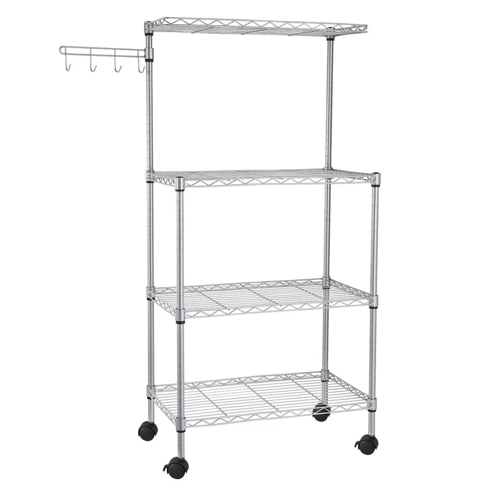 4-Tier Chrome Kitchen Storage Rack with Hanging Hooks E87836
