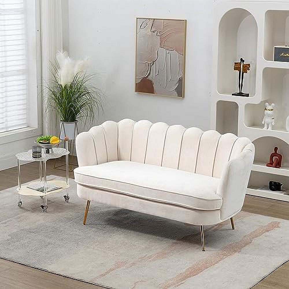 Ivory Boucle 2-Seater Loveseat Sofa with Gold Metal Legs Q15089
