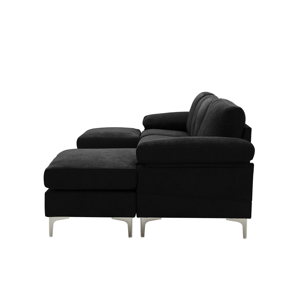 Black Polyester L-Shaped Sectional Sofa with Ottoman V304