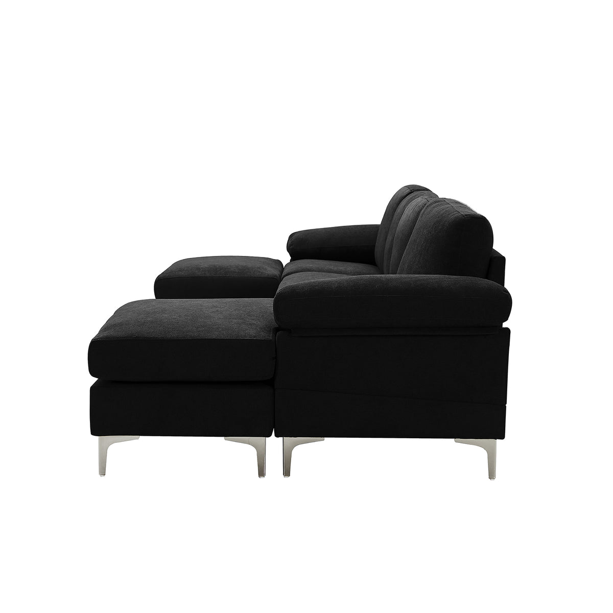 Black Polyester L-Shaped Sectional Sofa with Ottoman V304