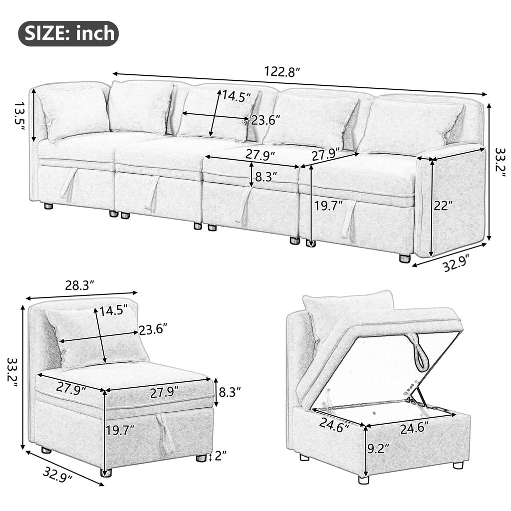 Oversized Chenille Sectional Sofa with Storage N73754
