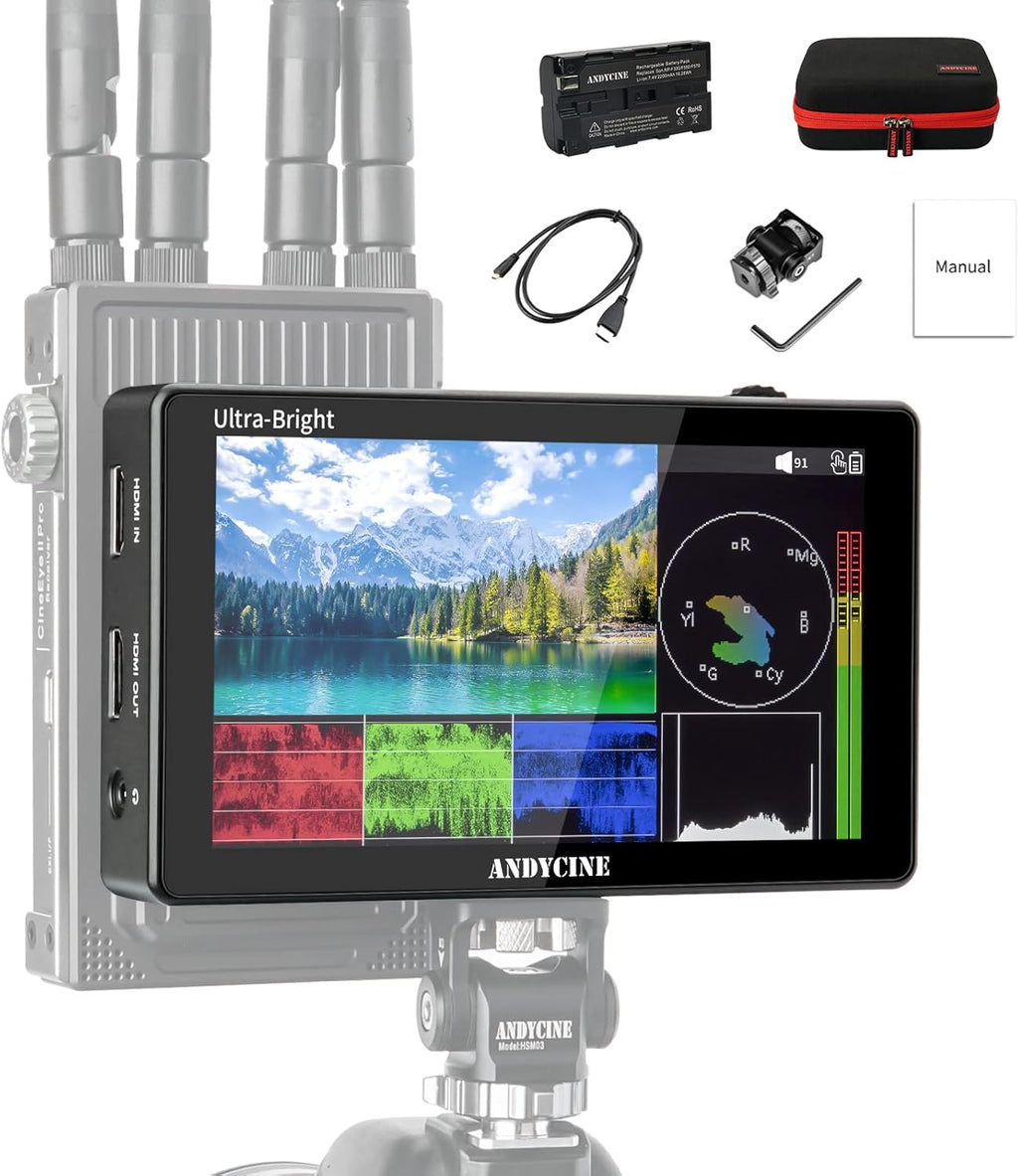 5.5 Inch 3000nit Touch Screen On-Camera Field Monitor with F970 External Power 4K HDMI Input Output Y38897