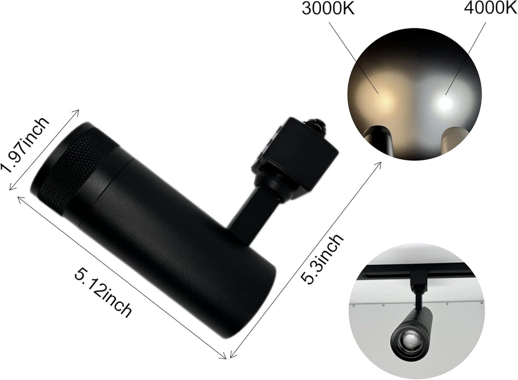 20W Zoom Dimmable LED Track Light Head Black 4000k G11349
