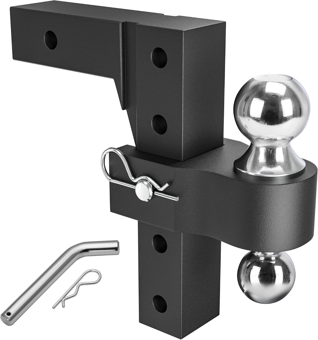 Adjustable Trailer Hitch Ball Mount, 2-Inch Receiver, 6-Inch Drop, Forged Aluminum Shank, 2'' & 2-5/16'' Combo Tow Balls, Stainless Steel Pins, Black G833036