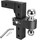 Adjustable Trailer Hitch Ball Mount, 2-Inch Receiver, 6-Inch Drop, Forged Aluminum Shank, 2'' & 2-5/16'' Combo Tow Balls, Stainless Steel Pins, Black G833036