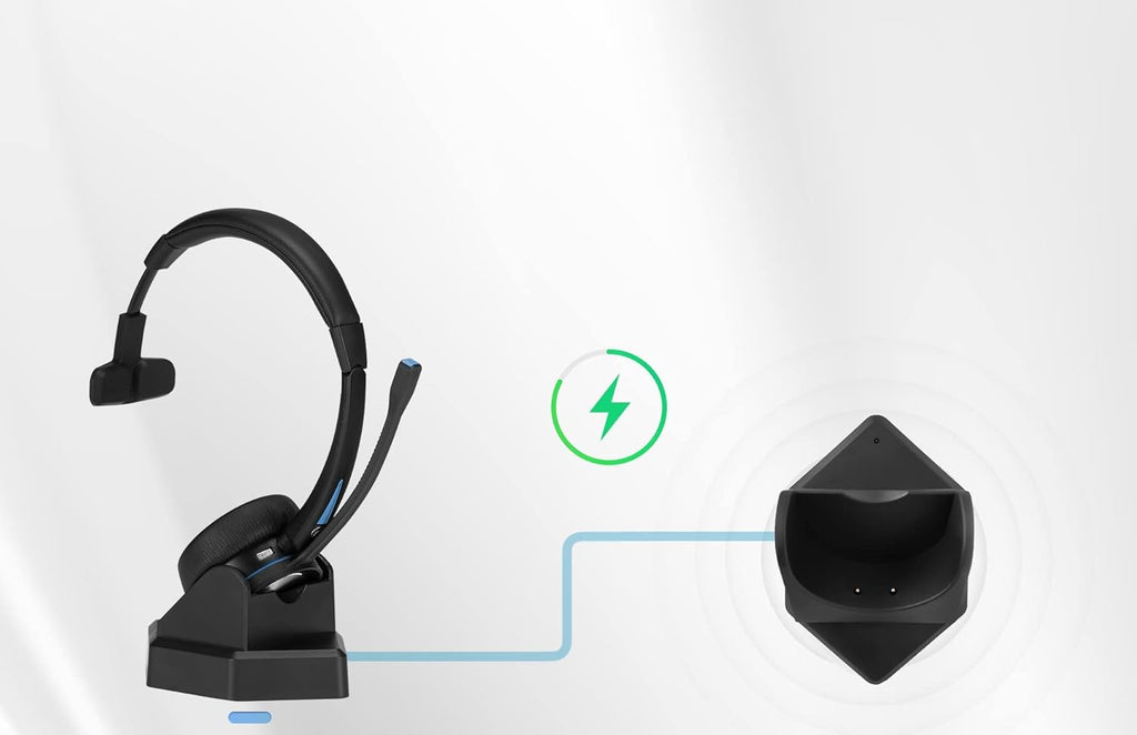 Wireless Bluetooth Headset with Noise Canceling Microphone, HD Speakers and Separate Charging Base, Pack of 2 A797799