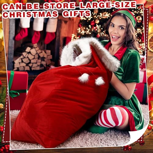2 Pcs 56 x 36 Inch Extra Large Velvet Santa Gift Bag with Drawstring V75624