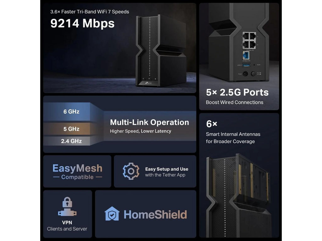 BE9300 Tri-band WiFi 7 Router 6-Stream 9.2Gbps R371