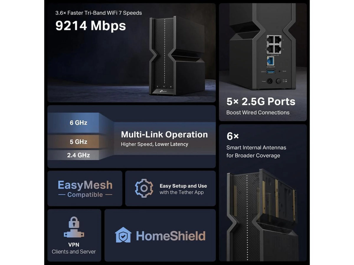 BE9300 Tri-band WiFi 7 Router 6-Stream 9.2Gbps R371