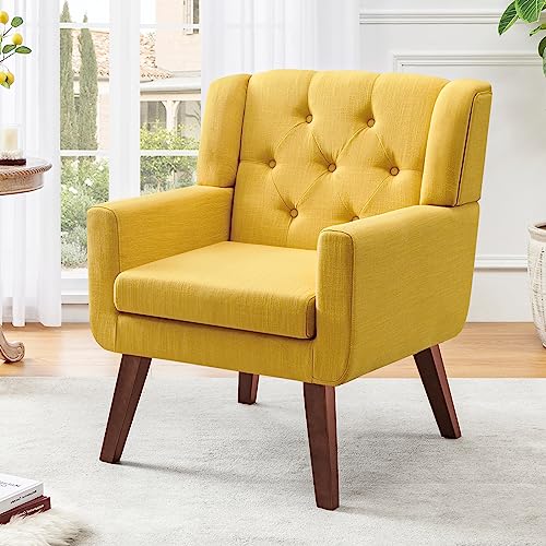 Beige Set of 2 Linen Fabric Button-Tufted Accent Chair G409777