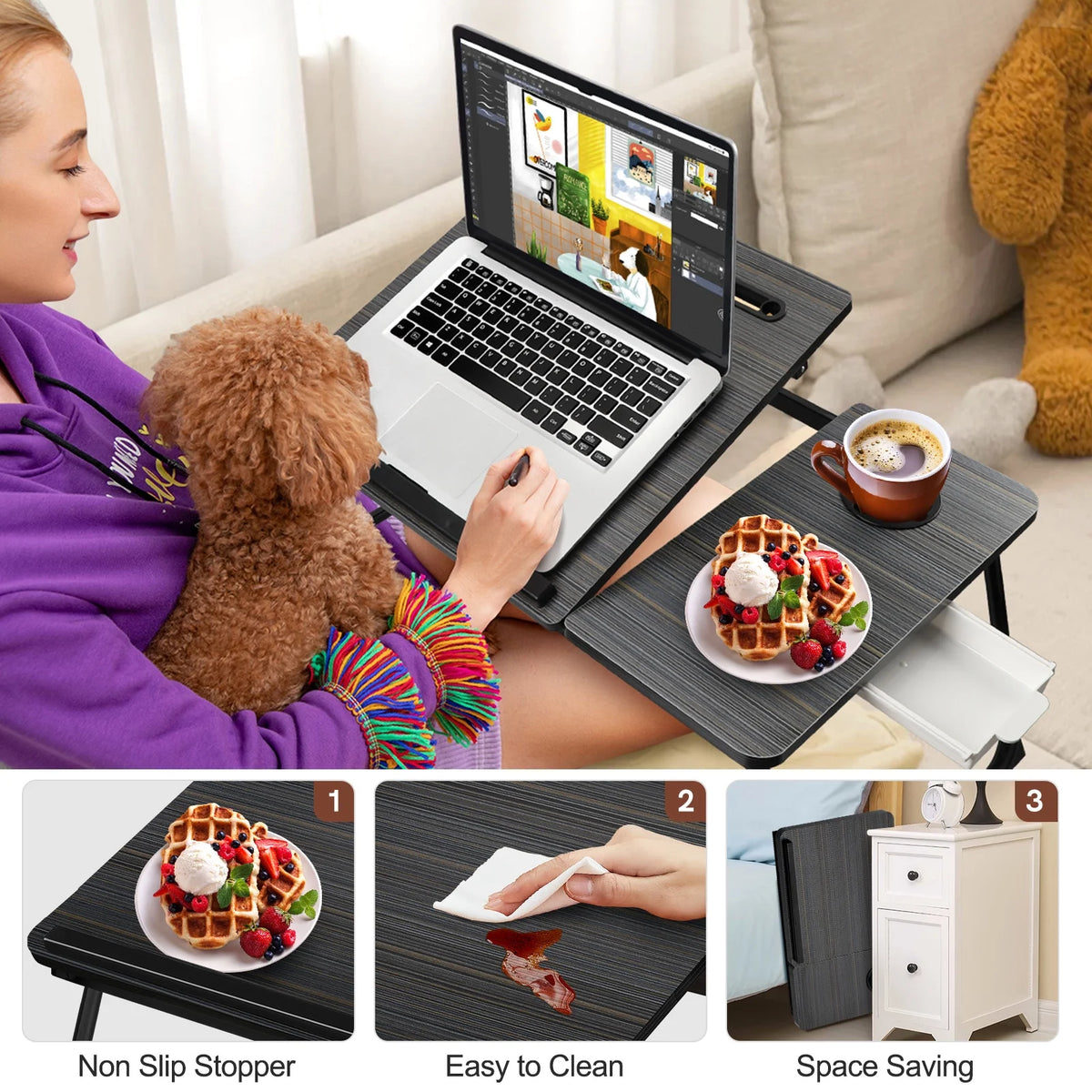 Foldable Adjustable Lap Desk with Cup Holder, Black O570