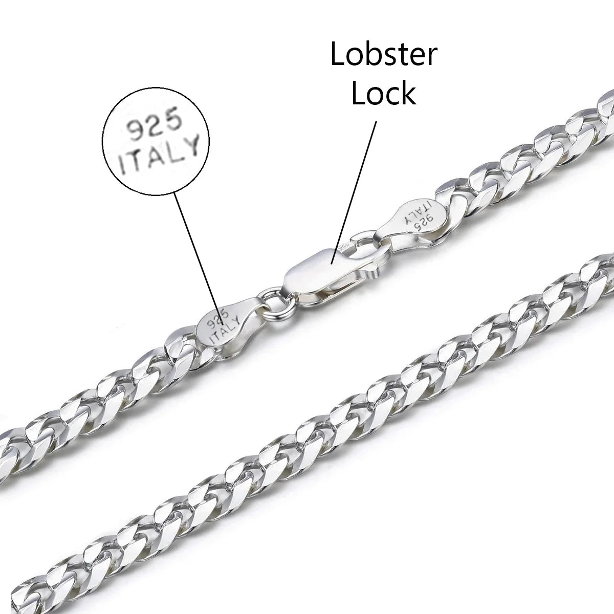 925 Sterling Silver 8mm Solid Curb Chain Necklace S333