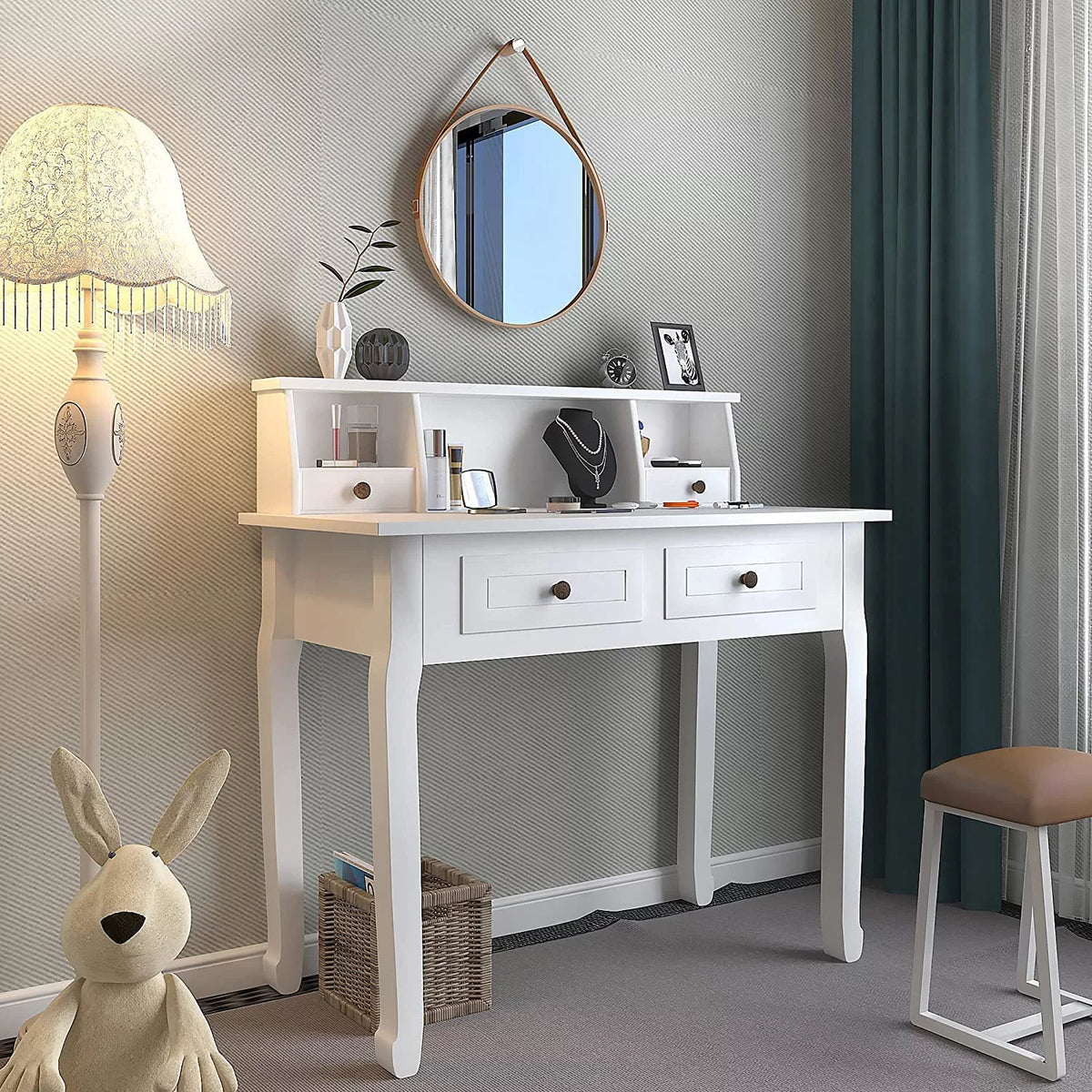 White 32 Inch Writing Desk with Storage Drawers S338508