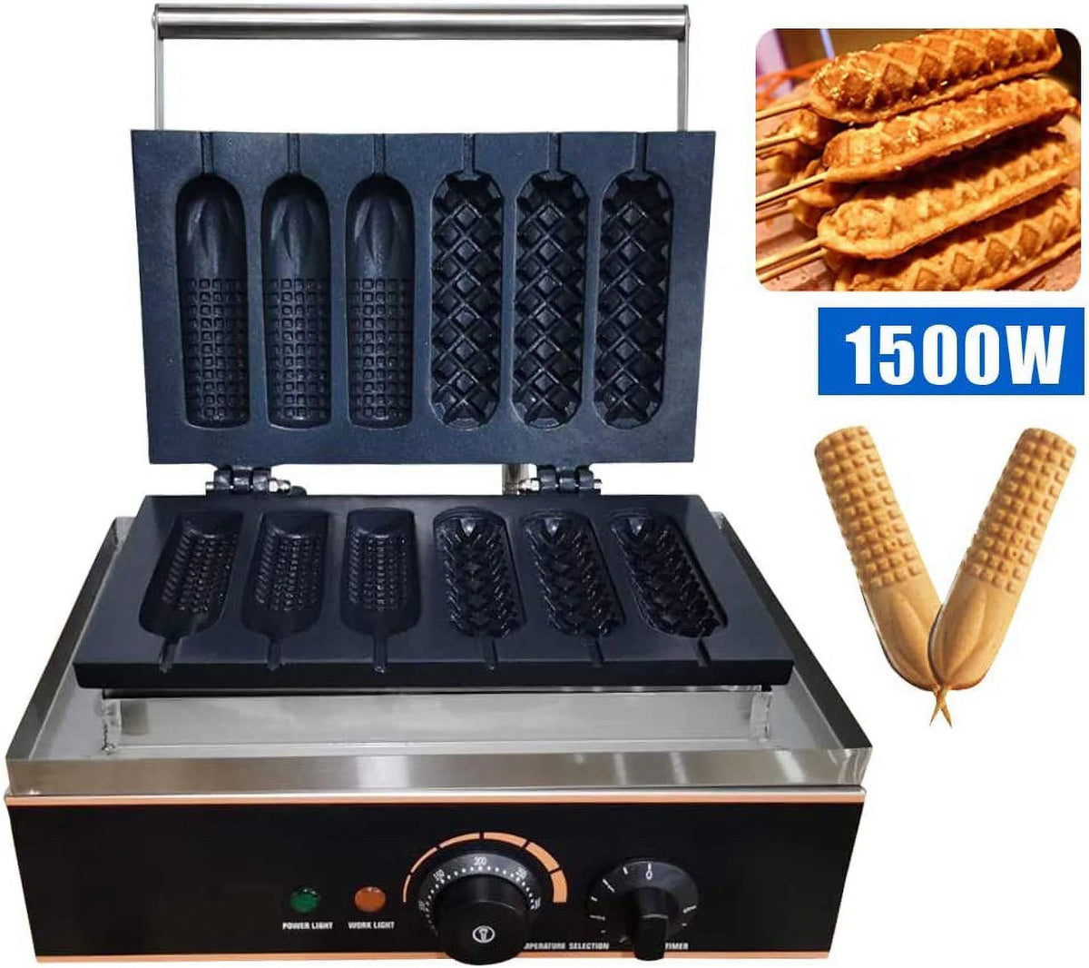 6 PCS Non Stick Stainless Steel Electric Waffle Maker 1500W V730