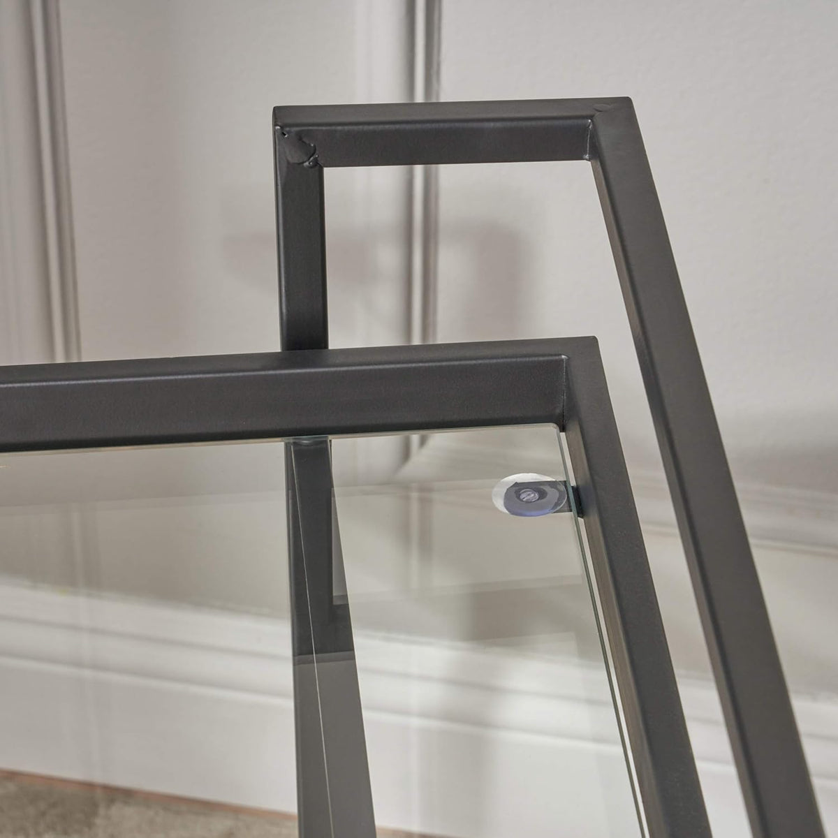 Black Industrial Iron Bar Cart with Tempered Glass Shelves W75057