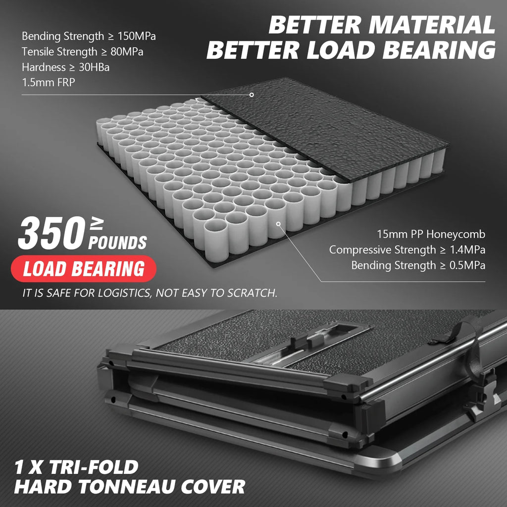 Hard Solid Tri-Fold Tonneau Cover for Chevy Silverado GMC Sierra 8Ft Long Bed U36524