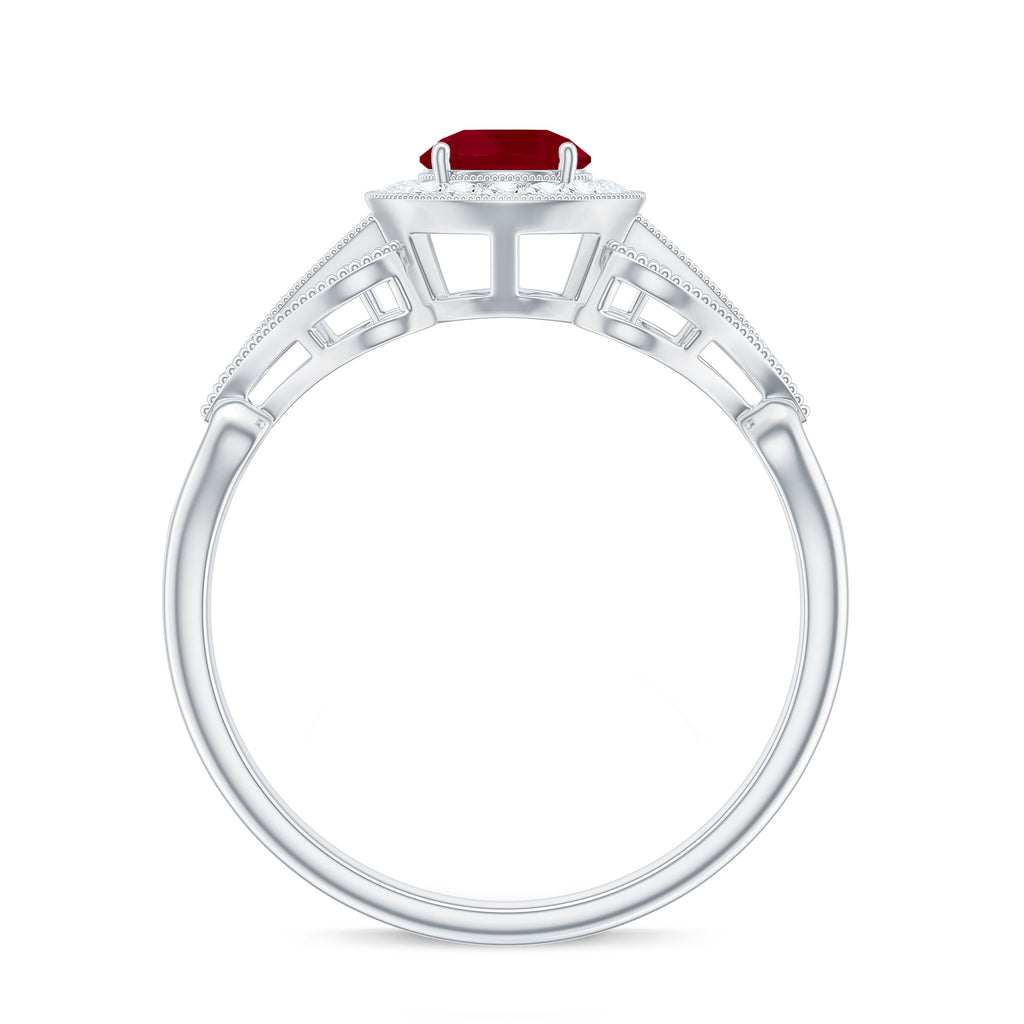 Ruby and Diamond Engagement Ring, 925 Sterling Silver I16237
