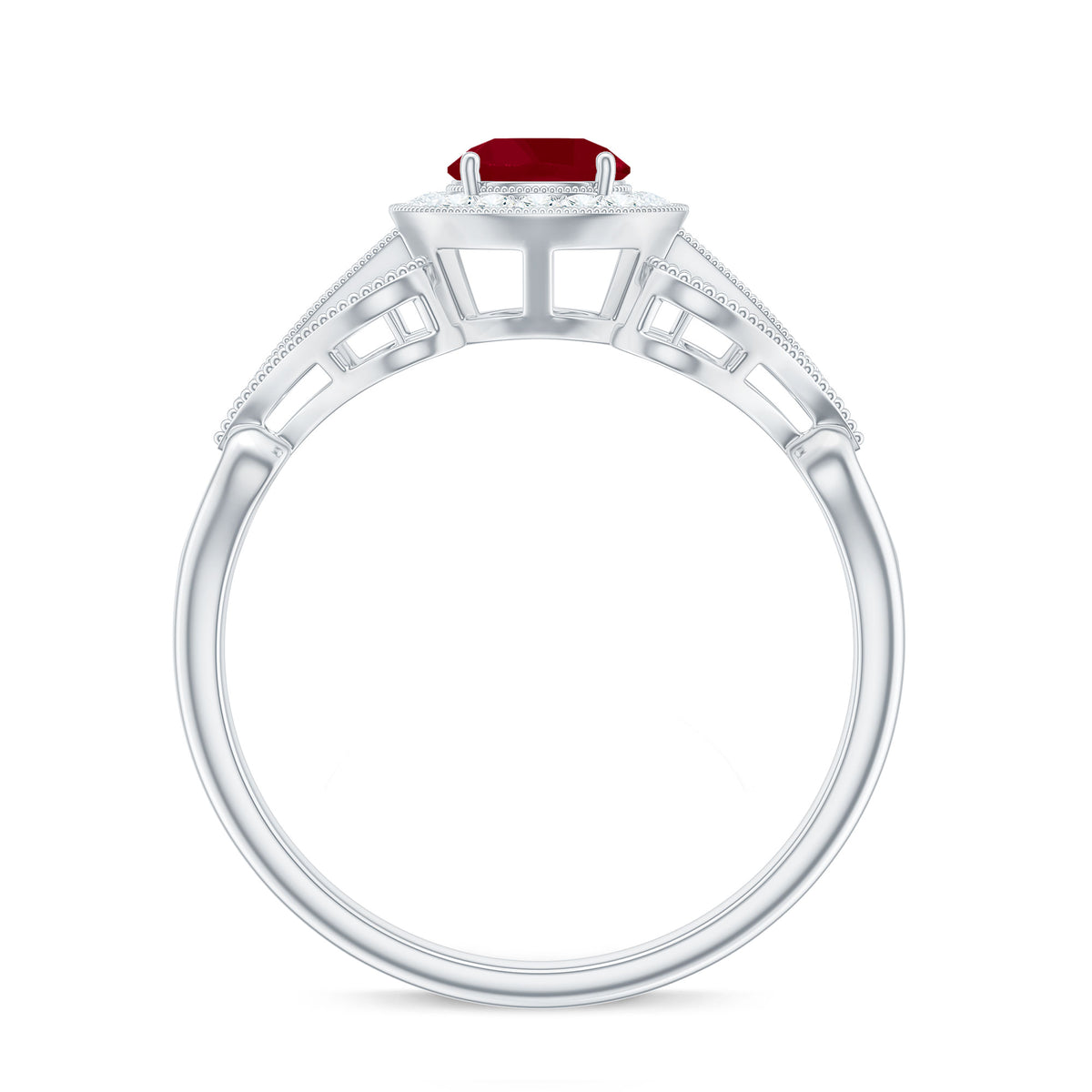 Ruby and Diamond Engagement Ring, 925 Sterling Silver I16237