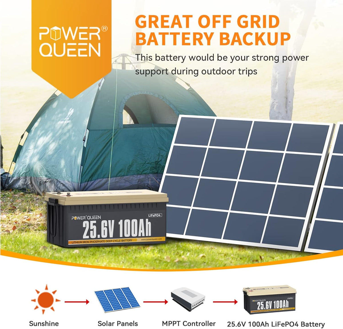 25.6V 100Ah 2.56kWh Deep Cycle LiFePO4 Battery with 100A BMS E1293